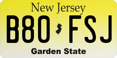 NJ license plate B80FSJ