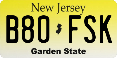 NJ license plate B80FSK