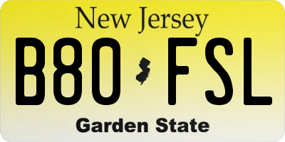 NJ license plate B80FSL