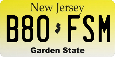 NJ license plate B80FSM
