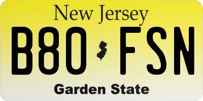 NJ license plate B80FSN