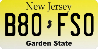 NJ license plate B80FSO