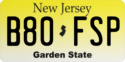 NJ license plate B80FSP