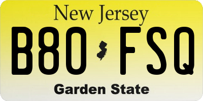 NJ license plate B80FSQ