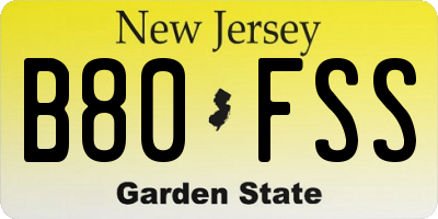 NJ license plate B80FSS