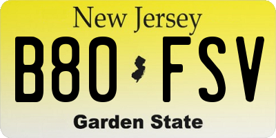 NJ license plate B80FSV