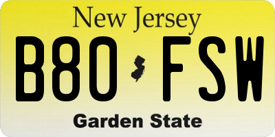 NJ license plate B80FSW