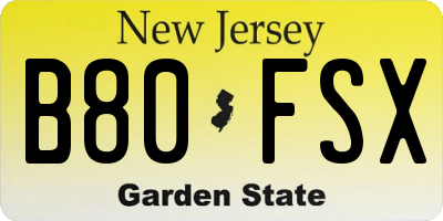 NJ license plate B80FSX