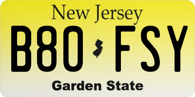 NJ license plate B80FSY