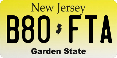 NJ license plate B80FTA