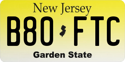 NJ license plate B80FTC