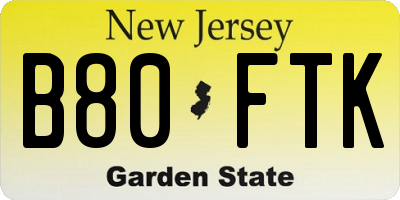 NJ license plate B80FTK