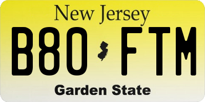 NJ license plate B80FTM