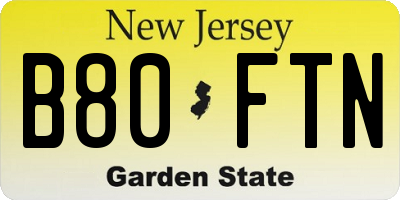 NJ license plate B80FTN