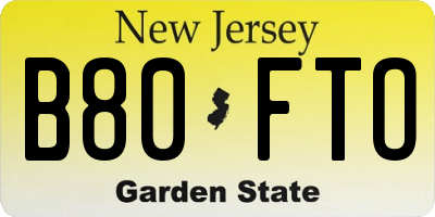 NJ license plate B80FTO