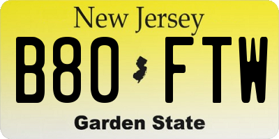 NJ license plate B80FTW