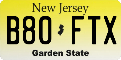 NJ license plate B80FTX