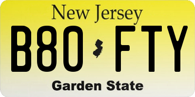 NJ license plate B80FTY
