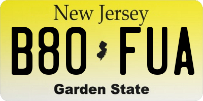 NJ license plate B80FUA