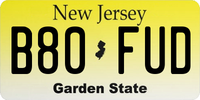 NJ license plate B80FUD