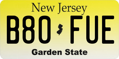 NJ license plate B80FUE