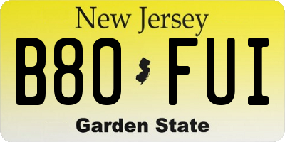 NJ license plate B80FUI