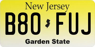 NJ license plate B80FUJ