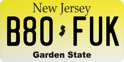NJ license plate B80FUK