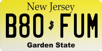 NJ license plate B80FUM