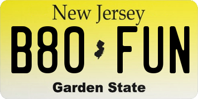 NJ license plate B80FUN