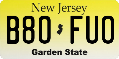 NJ license plate B80FUO