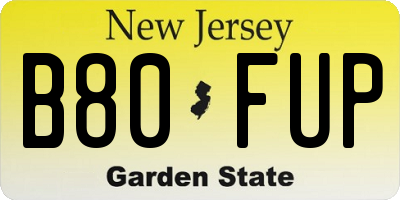 NJ license plate B80FUP