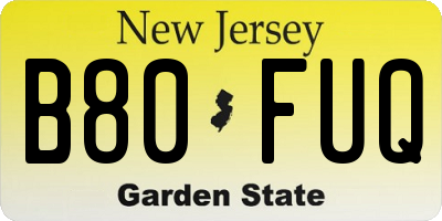NJ license plate B80FUQ
