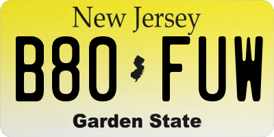 NJ license plate B80FUW