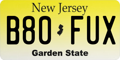 NJ license plate B80FUX