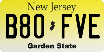 NJ license plate B80FVE