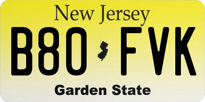 NJ license plate B80FVK