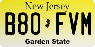 NJ license plate B80FVM