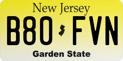 NJ license plate B80FVN