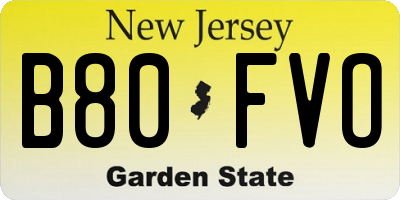 NJ license plate B80FVO