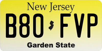 NJ license plate B80FVP
