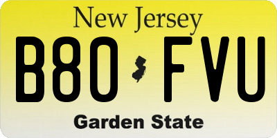 NJ license plate B80FVU