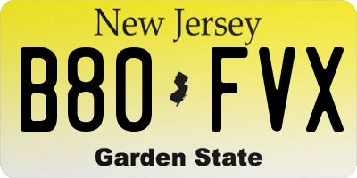 NJ license plate B80FVX