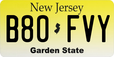 NJ license plate B80FVY