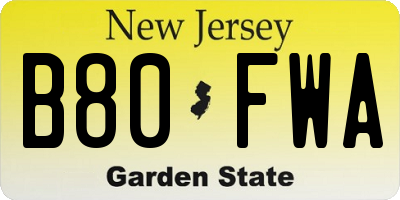 NJ license plate B80FWA