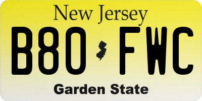 NJ license plate B80FWC