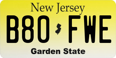 NJ license plate B80FWE