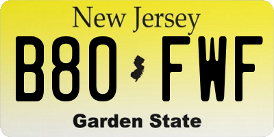 NJ license plate B80FWF