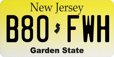 NJ license plate B80FWH