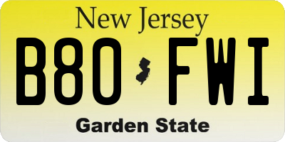 NJ license plate B80FWI